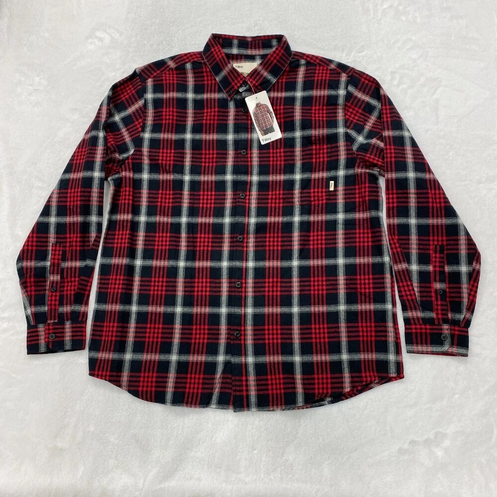 Tilley Flannel Shirt Mens XL Red Black Plaid Button Down Long Sleeve